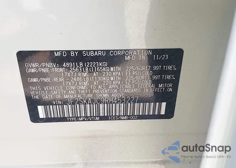 2024 Subaru Forester Wilderness from USA, damaged, VIN JF2SKAJC9RH453227